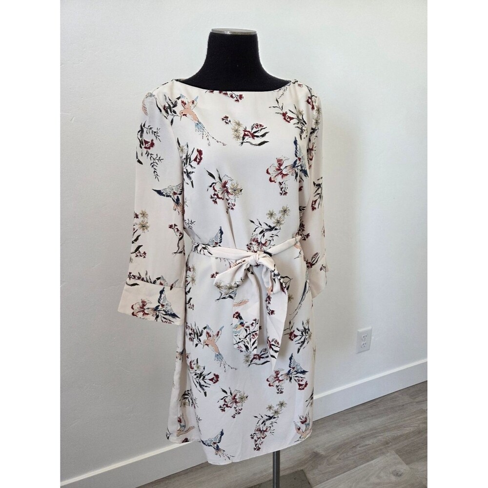 H&M Tropical Floral Bird Print Dress Novelty Office Formal Career Modest Teach 8